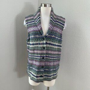 Chaps Womens XL Knit Button Up Vest Fair Isle Pattern Shawl Collar